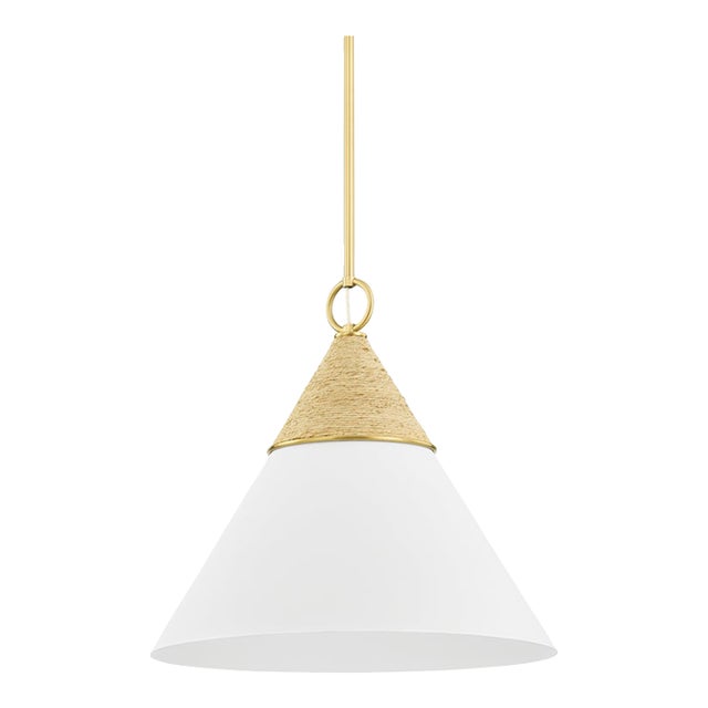 Mitzi Mica 1-Light Aged Brass Pendant with Rattan Accent, Large For Sale