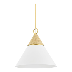 Mitzi Mica 1-Light Aged Brass Pendant with Rattan Accent, Large