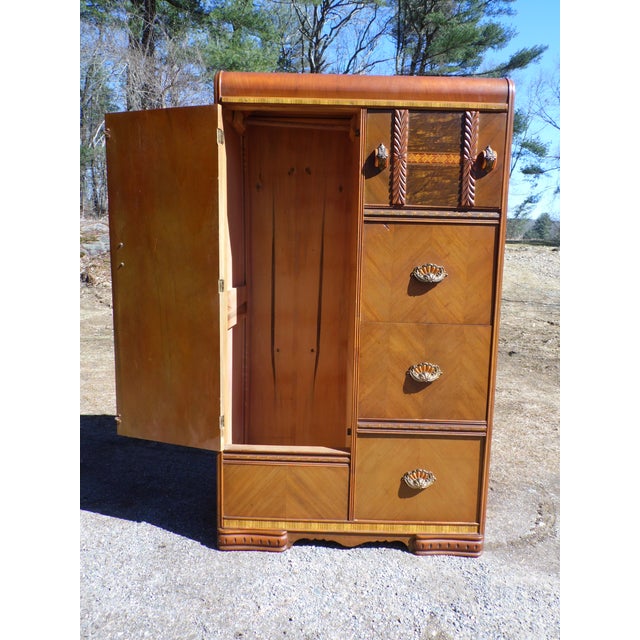 Vintage Art Deco Waterfall Chifferobe Armoire Walnut Wardrobe Dresser Closet Chairish