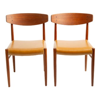 1960s A Pair of Danish Teak Dining Chairs in Distress Leather For Sale