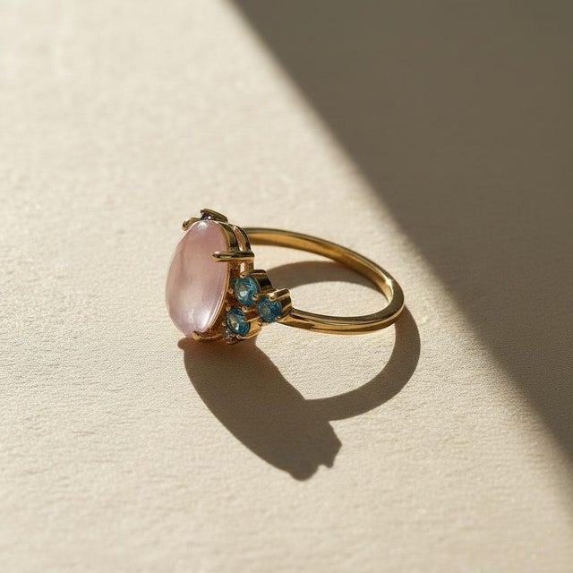 Rose Quartz Multicolor Ring in 14k Gold, Size 7.5 For Sale - Image 4 of 12