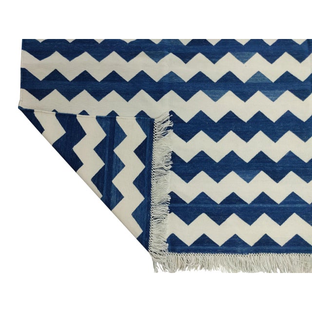Not Yet Made - Made To Order Handmade Cotton Small Chevron Rug, Blue And White - 8'x10' For Sale - Image 5 of 7