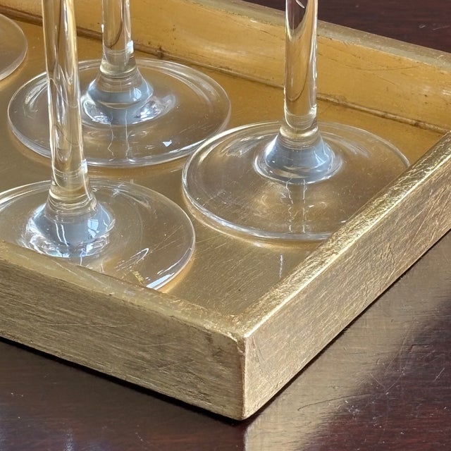 Transparent Vintage Hand-Blown Cordial / Liqueur Glasses & Giltwood Tray For Sale - Image 8 of 13