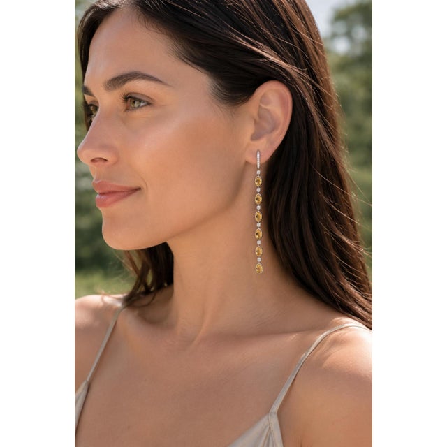 Citrine Huggie Drop Earrings, Silver, Gold, Pair For Sale - Image 4 of 9