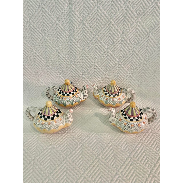 2003 MacKenzie-Childs "Piccadilly" Hand-Painted Ceramic Teapot Cabinet Pulls - Set of 4 For Sale - Image 12 of 12