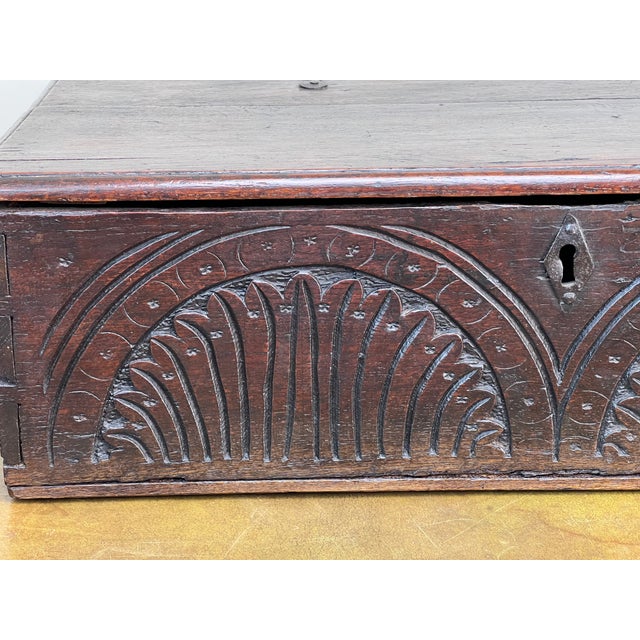 Antique Charles II Oak Bible Box With Carved Facade C. 1660-1685 For Sale In Boston - Image 6 of 10