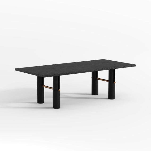 Solid Black Oak Rectangular Dining Table For Sale - Image 4 of 6