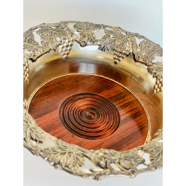 Large Vintage Late 20th Century Silver-Plate Towle Champagne/Wine Bottle Coaster With Intricate Grape Vine Design For Sale In San Antonio - Image 6 of 13