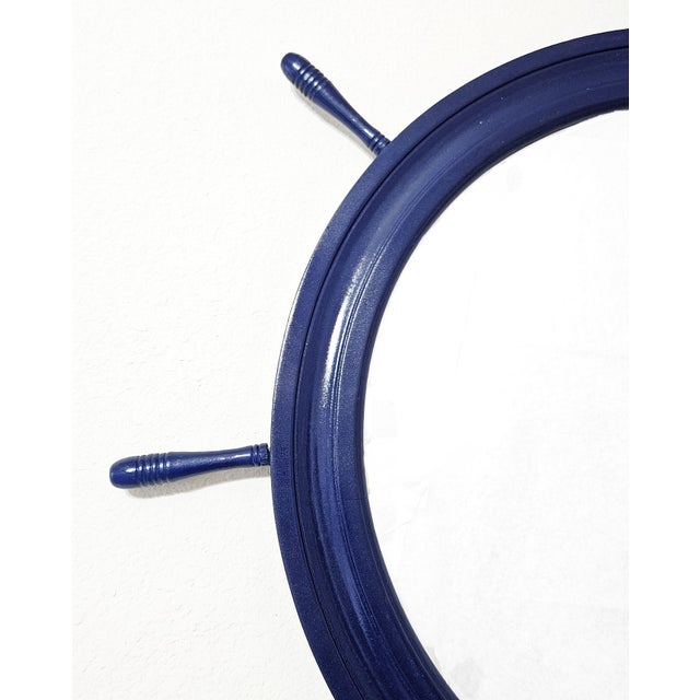 Superb 35" Oversized Restored Ship’s Wheel Wall Mirror Deep Navy Circa 40/50s For Sale - Image 9 of 14