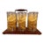 Mid-Century Modern Libbey Golden Harvet Glass Set With Wooden Caddy- 7 Pieces For Sale