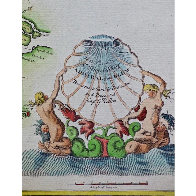 Neoclassical Flanders, Holland & Norfolk: Hand-Colored 17th Century Sea Chart by Collins For Sale - Image 3 of 7