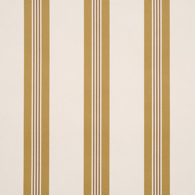 Traditional Sample - Schumacher Chatham Stripe Wallcovering In Ochre For Sale - Image 3 of 6