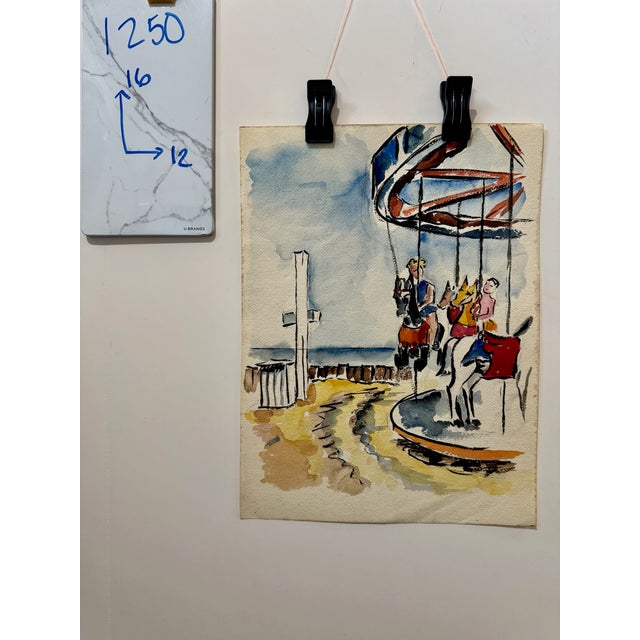 Henry Emil Salloch Original Watercolor on Paper Carousel. For Sale In Atlanta - Image 6 of 6