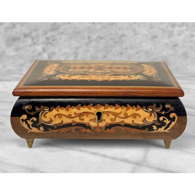 Vintage Italian Rococo Inlaid Fruitwood Jewelry Music Box | Chairish