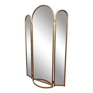 1970’s Vintage Jb Ross Full Length Brass Tri Fold Mirror For Sale