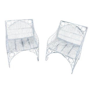 Vintage Wrought Iron Patio Furniture a Pair of Chairs For Sale