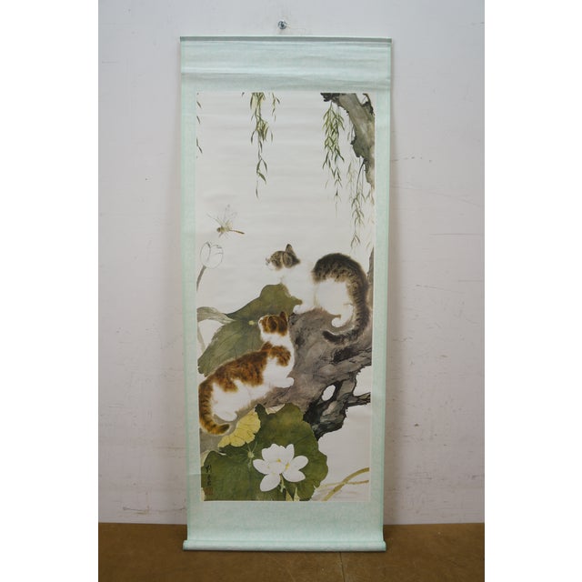 1970s Liu Kuiling Beasts Hanging Scrolls Cats Monkeys Rabbits Squirrels 38" - Set of 4 For Sale - Image 4 of 18
