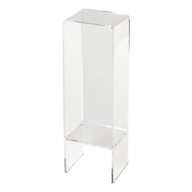 Crystal 11 in. W x 35 in. H Clear Acrylic Plant Stand with Lower Open Shelf, Clear Acrylic For Sale