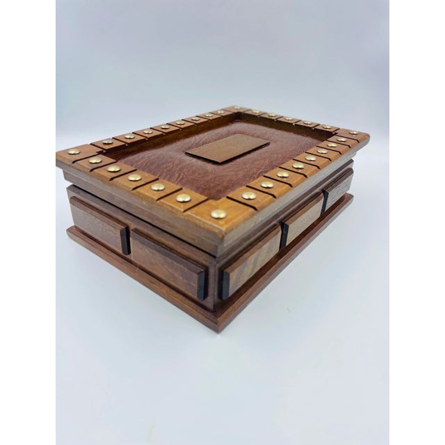 Mid 20th Century Mid-Century Solid Wood & Leatherette Inlay Box For Sale - Image 5 of 13