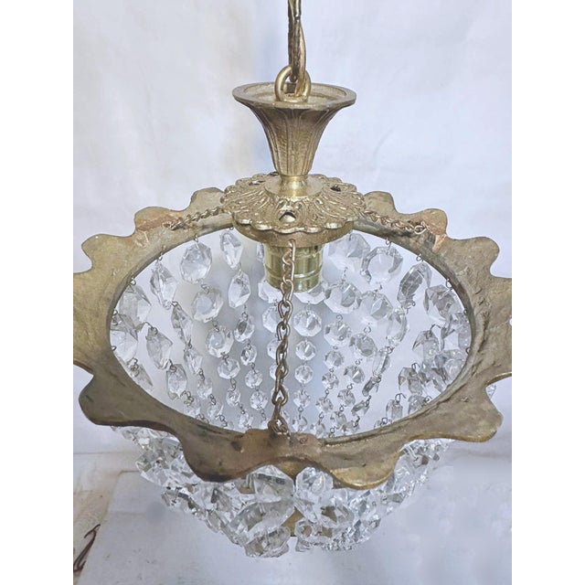 Vintage Brass Basket Chandelier For Sale In New York - Image 6 of 7