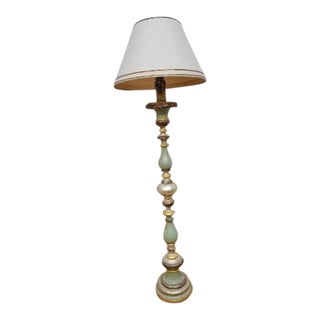 Vintage Italian Art Deco Carved Wood Floor Lamp For Sale