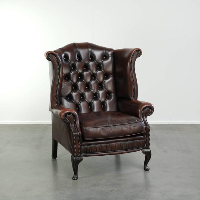 Cowhide Chesterfield Wing Armchair For Sale - Image 13 of 13