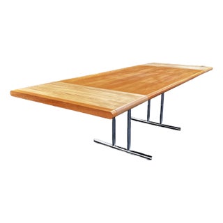 Mid Century Modern Two-Toned Extendable Dining Table With Chrome Legs + Two Leafs For Sale