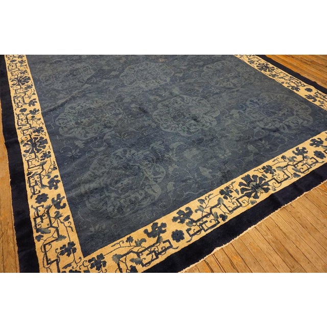 Spectacular Royal Blue Open Field in Allover-Floral Antique Chinese Peking Rug For Sale - Image 4 of 12