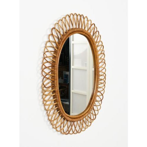 Mid-Century Modern Mid-Century Oval Rattan and Bamboo Wall Mirror attributed to Franco Albini, Italy, 1960s For Sale - Image 3 of 10