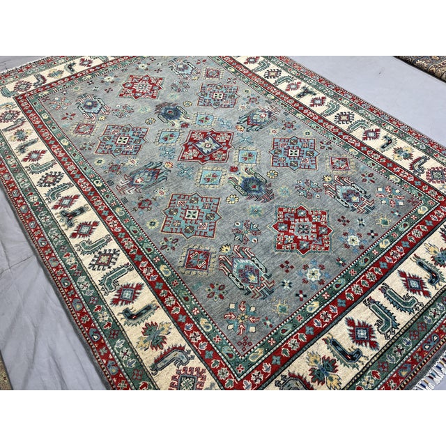 Textile Blue-Gray Kazak Wool Tribal Area Rug, Natural Dye, 6'4" X 9'8" For Sale - Image 7 of 15