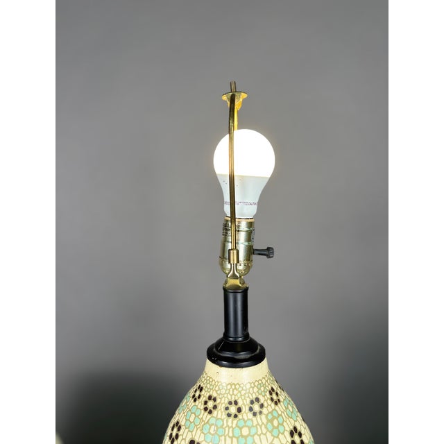 Ceramic Blue & Black Mosaic Floral Pattern Table Lamp For Sale - Image 4 of 6