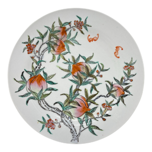 Vintage Chinese Peaches and Bats Porcelain 10-Inch Plate