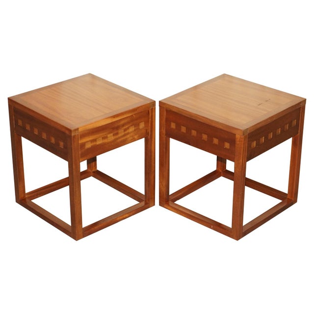 Modern Cherry and Teak Wooden Side Tables, Set of 2 For Sale - Image 14 of 14
