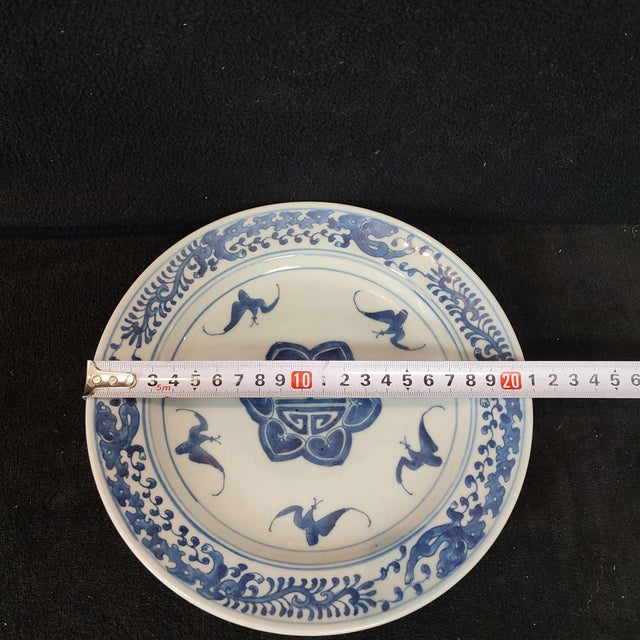 Chinese Ceramic Plate,Blue and White Porcelain Plate Hand Painted Bats and Longevity Character Pattern For Sale - Image 11 of 11