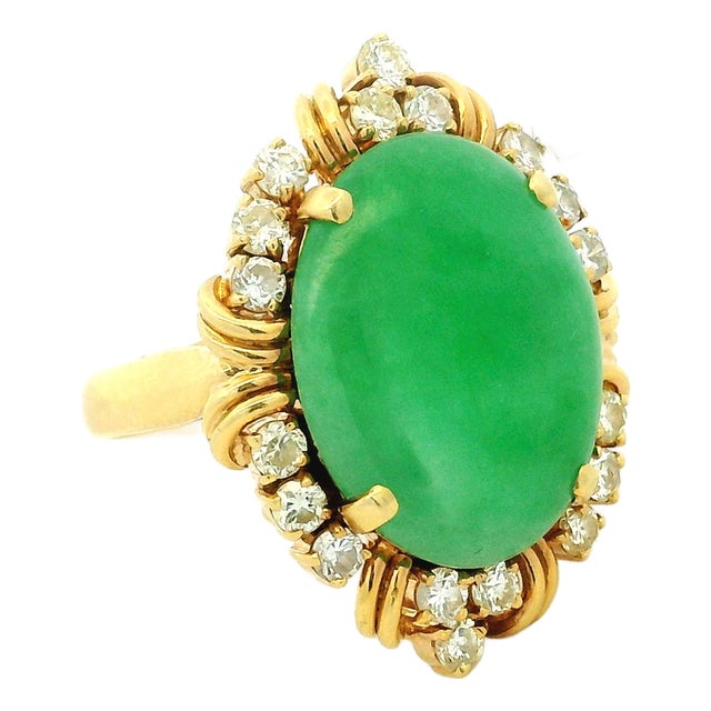 1970s Italian 18k Gold Gia Jadeite & Diamond Ring For Sale