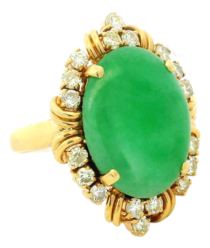 1970s Italian 18k Gold Gia Jadeite & Diamond Ring