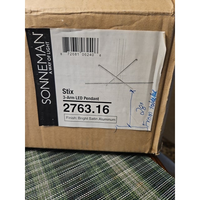 2020s Sonneman 2763.16 Aluminum Stix 3-Arm Led Hanging Chandelier Pendant Light 2763 For Sale - Image 5 of 6