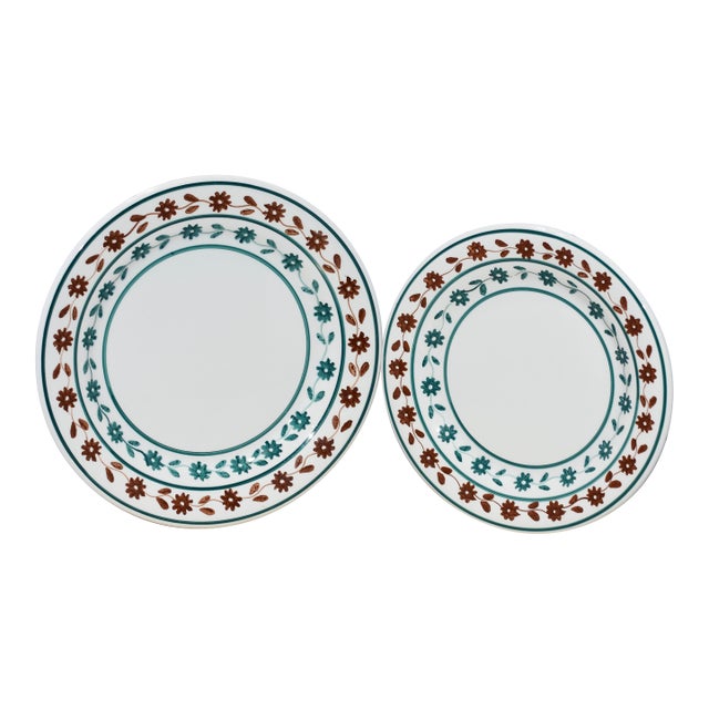 1960s Richard Ginori Mondovi Salad and Dinner Plate Set Floral Pattern - Set of 2 For Sale