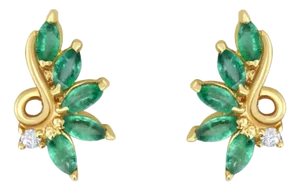 Emerald & Diamond Marquise Emerald Studs 14k Yellow Gold, 2 Pieces