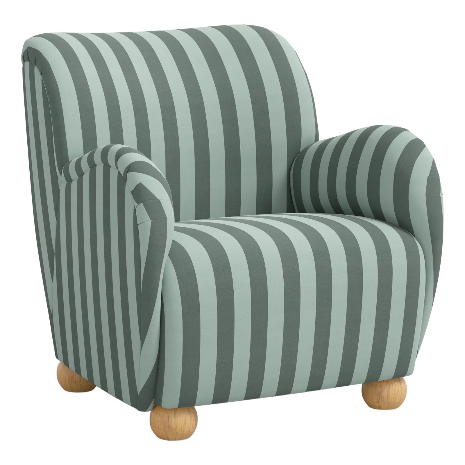Spritely Home Rumi Armchair in Canopy Stripe Tonal Teal | Chairish