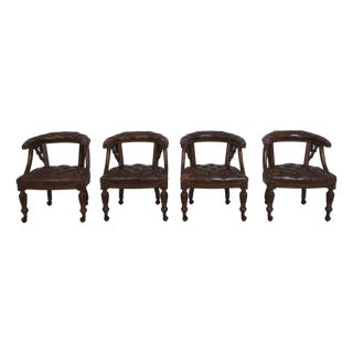 Set of 4 Maitland Smith Gentry Tufted Leather Game Chairs For Sale