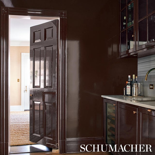 Schumacher SAMPLE - Schumacher Ace Faux Lacquer Performance Vinyl Wallpaper In Mocha For Sale - Image 4 of 4