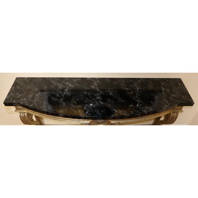 Wood 1960s Louis XV Style Faux Marble Gold Console Table Attributed to Maison Jansen For Sale - Image 7 of 10