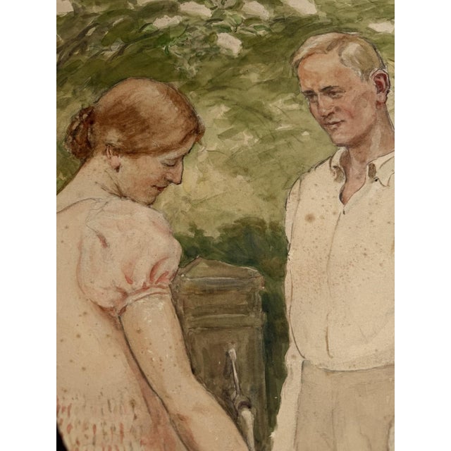Heinrich Pforr, Heinrich & Erna Pforr Holding Hands in the Garden, Watercolor For Sale - Image 10 of 13
