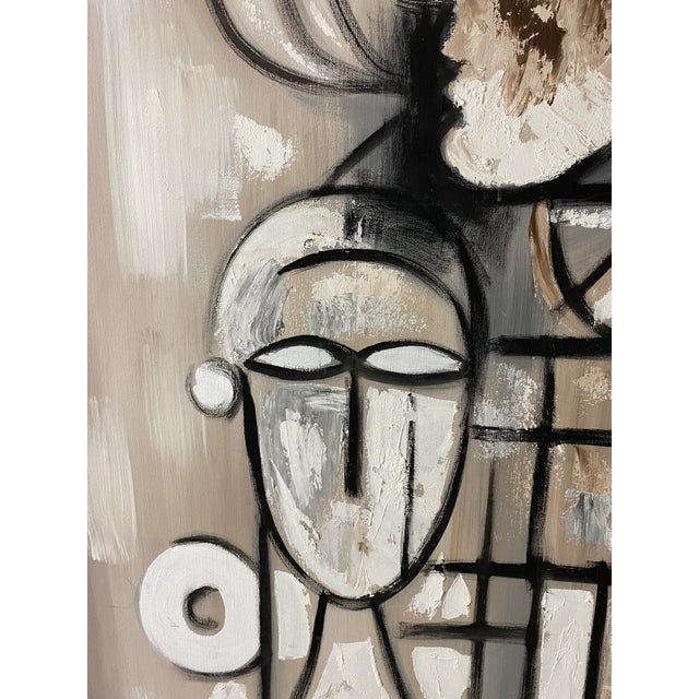 Large Tom Hayward Abstract Figural Painting, Cubist Style Faces, Neutral Tones For Sale - Image 14 of 15