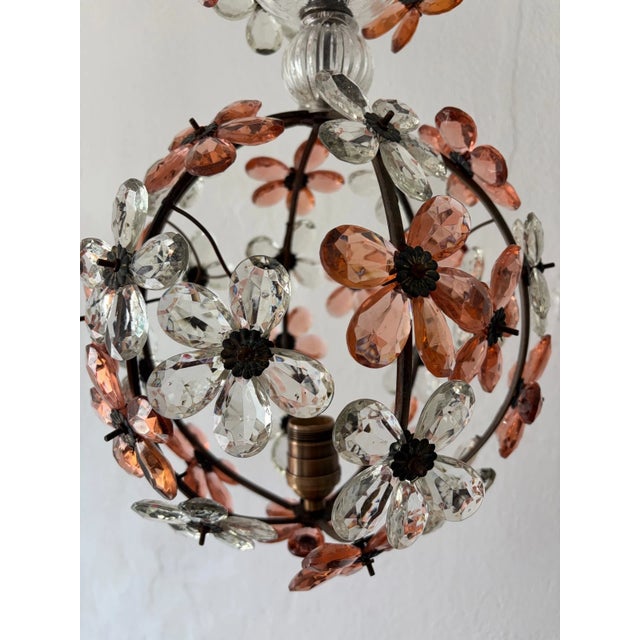 1920s French Peach Flower Ball Crystal Prisms Maison Baguès Style Chandelier For Sale - Image 11 of 11