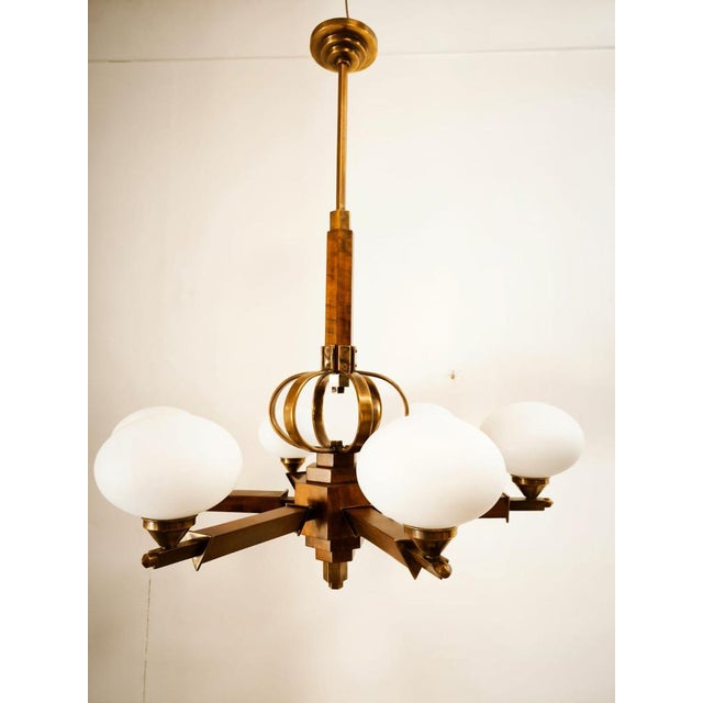 Vintage Wooden Pendant Light with Oval Glass Shades For Sale - Image 17 of 18