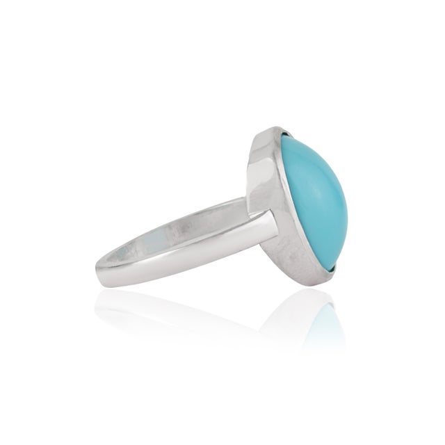 Metal Minimalist 4.7 Ct Oval Turquoise Bezel Set Solitaire Ring in 925 Sterling Silver Size 8.5 For Sale - Image 7 of 15