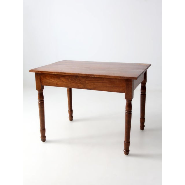 Wood Antique Farmhouse Table With Drawer For Sale - Image 7 of 15