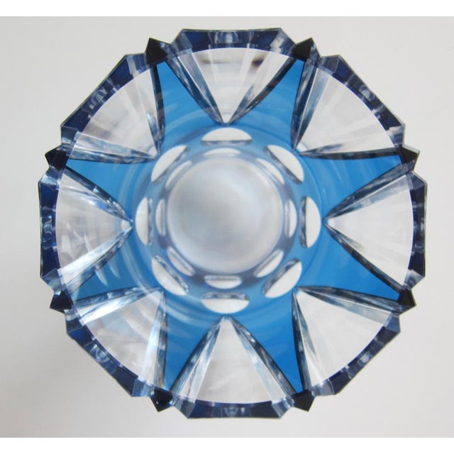 Singular deep blue optical hand-cut colored crystal vase by Joseph Simon for Val-Saint-Lambert, Belgium, 1930. Singular...